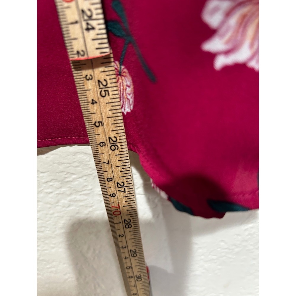 Banana Republic Womens MP Classic Fit Floral Button Up Blouse Berry Red Long Slv - Picture 6 of 9